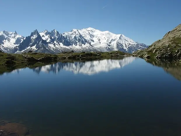 The lac des Chéserys and the Mont Blanc
