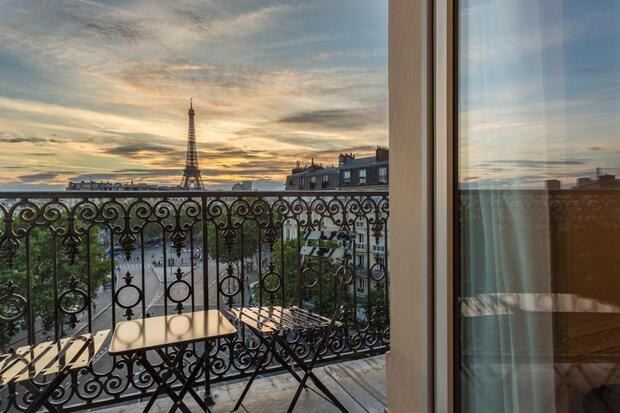 View on the Eiffel Tower from the balcony