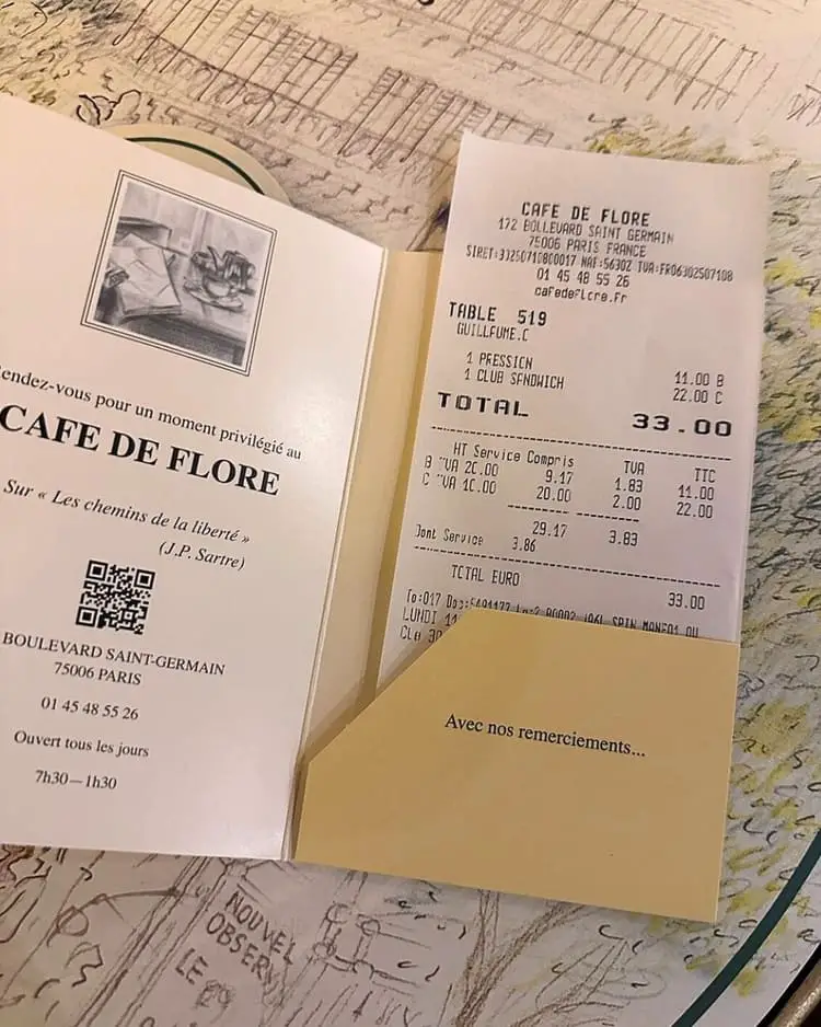 overpriced cafe de flore bill